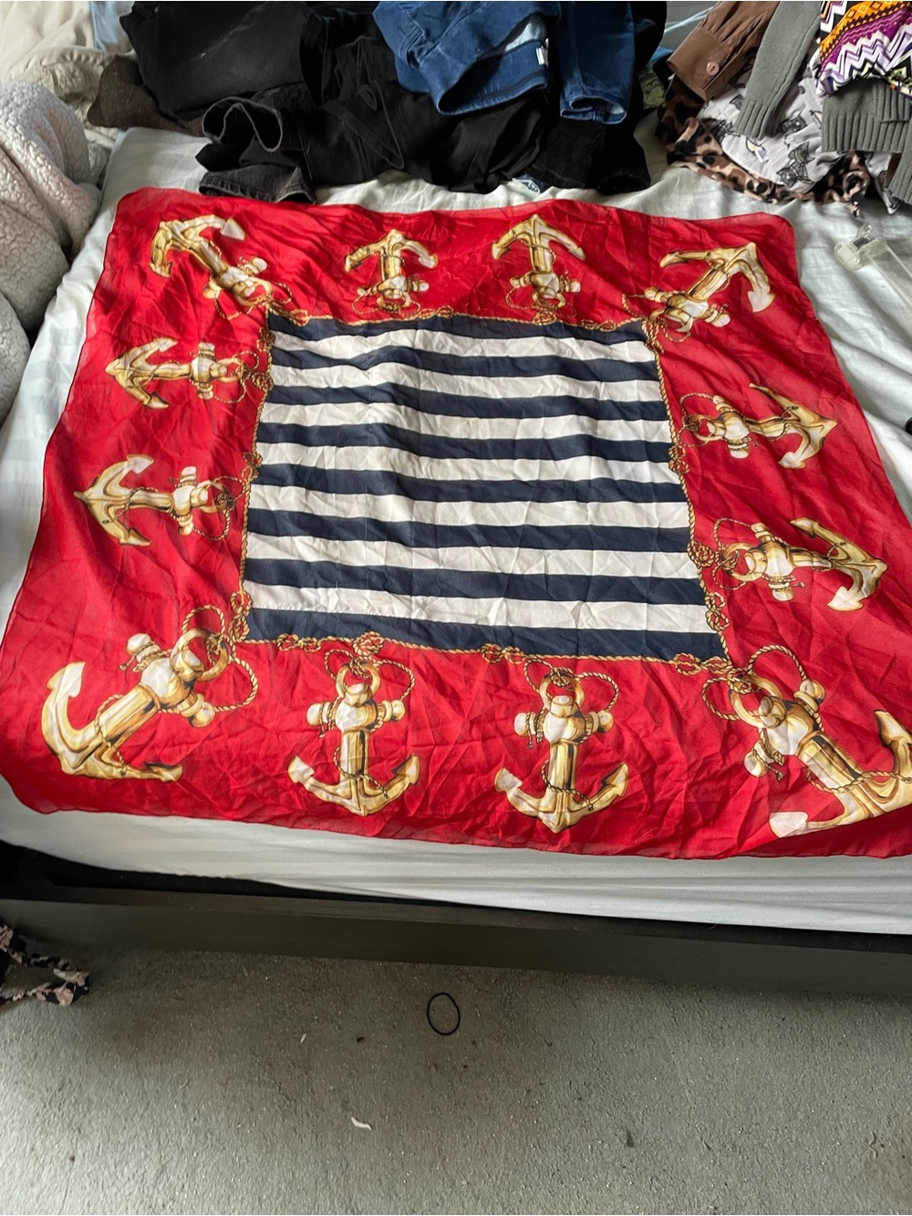 Nautical red white and blue Anchor Print accent scarf